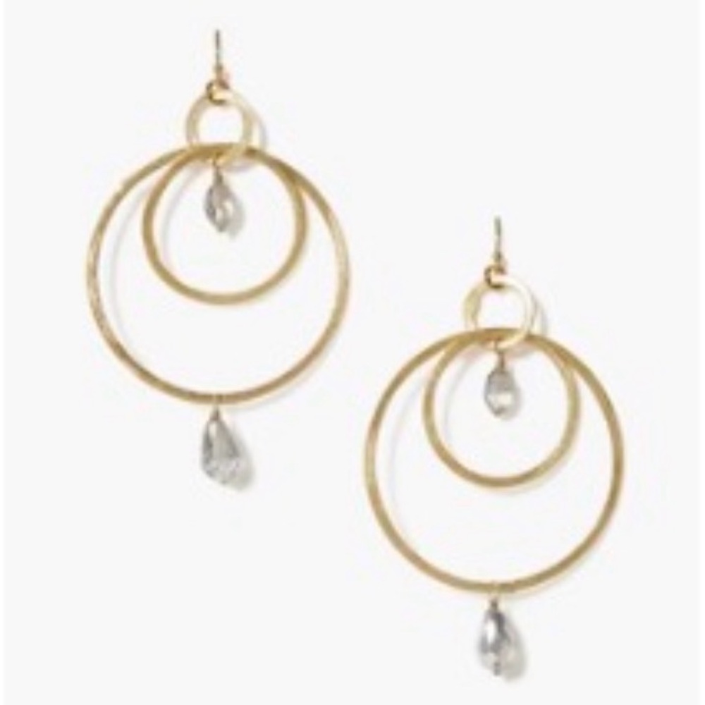 Gold Double Hoop Drop Earrings with Teardrop Accent